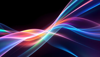 Fototapeta premium colorful light streaks, vibrant neon waves, abstract energy flows, smooth curves, electric blue, hot pink, vivid orange, black background, dynamic motion, ethereal glow, futuristic aesthetic