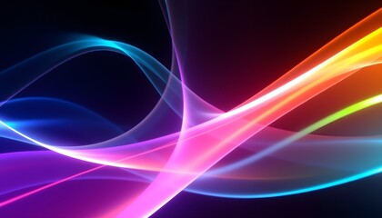 Abstract neon waves, glowing blue and pink light trails, dynamic curves, dark background, luminous energy, flowing motion, digital art