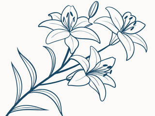 Generate minimalist lilies with only two clean lines forming the petals.
