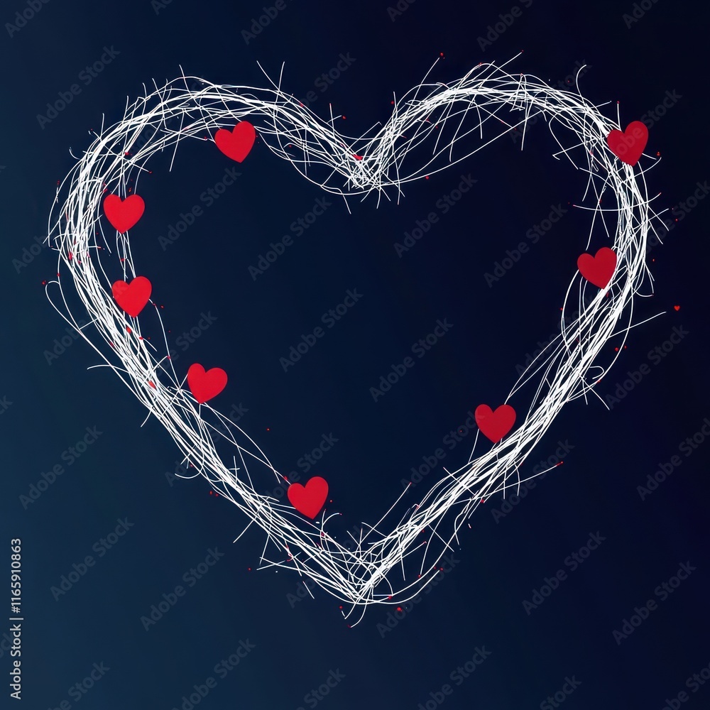 Poster white lines form heart shape with red hearts inside