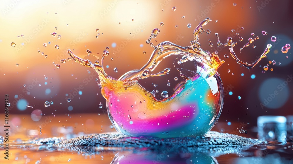 Poster a vibrant splash of color erupts from a water droplet, creating a mesmerizing scene of dynamic motio