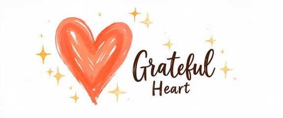 Grateful heart with orange watercolor and sparkling stars