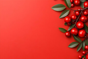 Red Berries and Leaves Background Illustration