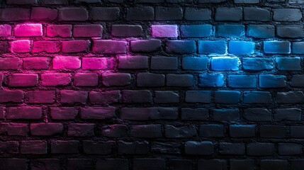Obraz premium Neon Lights Illuminate Dark Brick Wall