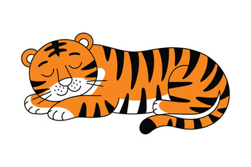 Cute Sleeping Tiger Cartoon Illustration in Orange and Black