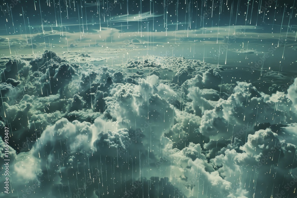 Aufkleber the atmosphere is adorned with a veil of rain cascading through dense clouds at twilight, creating a