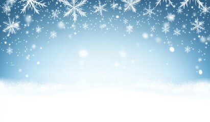 Snowflakes Falling on Blue Gradient Background for Winter Season Banner