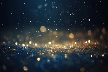 Obraz premium Blue and Gold Bokeh Lights with Glitter on Dark Background