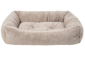 Beige rectangular pet bed isolated with transparent background