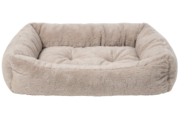 Beige rectangular pet bed isolated with transparent background