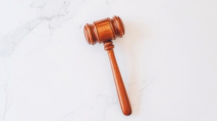 Brown Wooden Gavel on White Marble Background