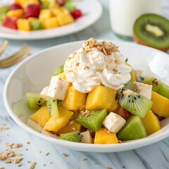 Whipped Cream on Tropical Fruit Salad