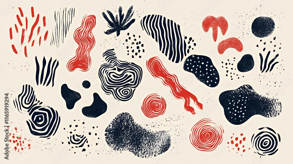 Poster abstract red and black shapes artistic composition