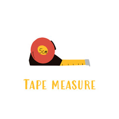 Tape measure in cartoon style on a white background. Work tool for home repair. Construction themed vector illustration, educational card for kindergarten, school