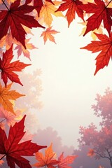 Crisp, red & gold maple leaves frame empty space , season, red, gold