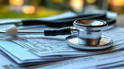 Stethoscope on Medical Documents Highlighting Secure and Efficient Healthcare Data Management for Patient Records