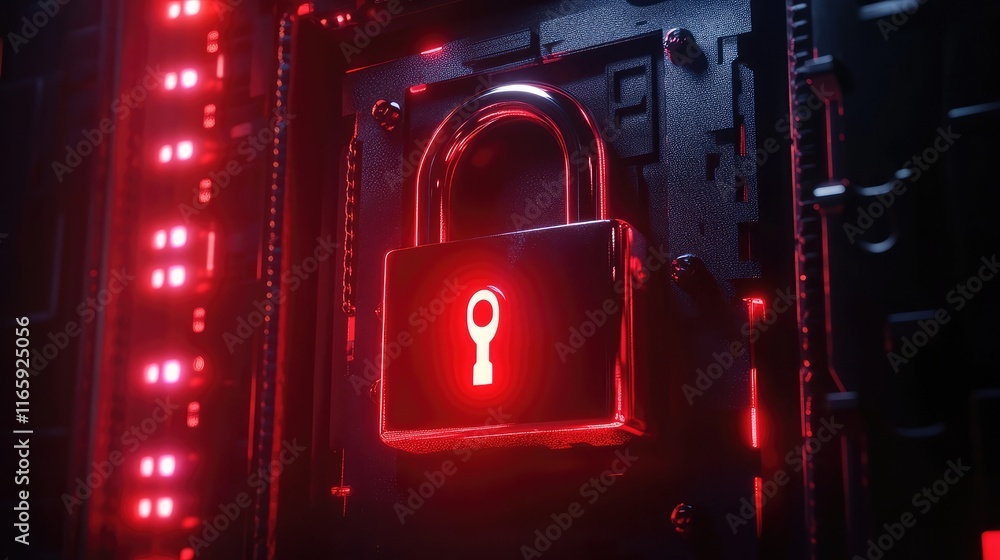 Poster digital padlock on-screen symbolizing secure data, 3d render. cybersecurity concept for online prote