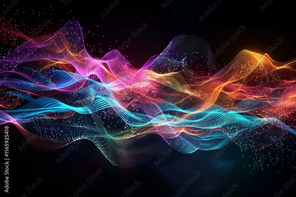Poster vivid waves of color weave through the darkness, creating an abstract visual symphony that captures 
