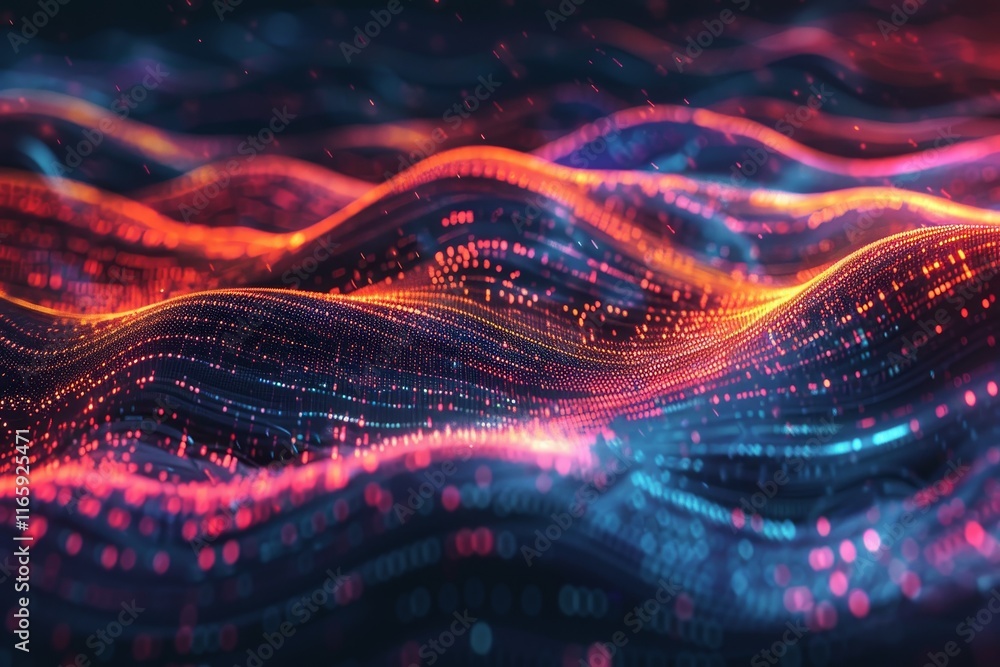 Poster this mesmerizing visual showcases flowing waves of colorful light, symbolizing the movement of data 