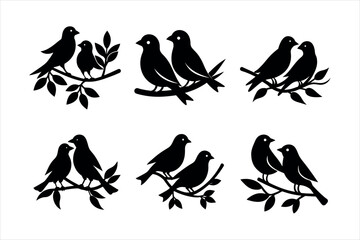 silhouette of birds on branches, perfect for design elements.