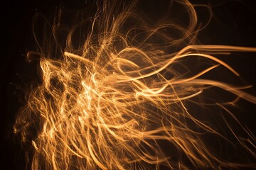 Abstract Golden Light Trails Dance In Darkness