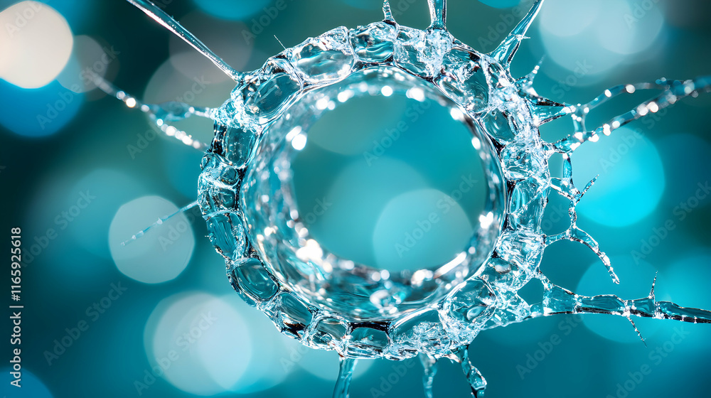 Poster abstract macro photograph of a water droplet splash, showcasing intricate textures and a circular fo