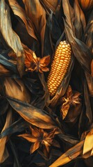 Golden Corn and Dried Leaves: A Stunning Autumnal Still Life
