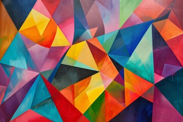Bold and vibrant geometric shapes intertwine in a captivating display of colors, creating a stunning abstract composition full of energy and movement.