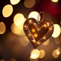 A sparkling heart-shaped decor shines brightly, decorated with lights that create a magical aura around it.