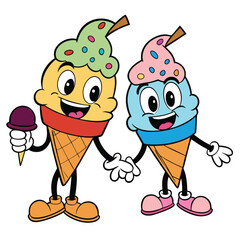 Two Friends Enjoying Ice Cream Cones - Cheerful and Sweet Moment Variant 2