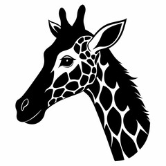 Obraz premium Vector giraffe head silhouette black side view on white background