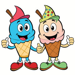 Two Friends Enjoying Ice Cream Cones - Cheerful and Sweet Moment Variant 1