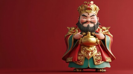 Fototapeta premium God of Wealth in 3D: Minimalist style with studio lighting, ideal for New Year celebrations and cultural visuals.