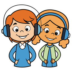 Two Kids Listening to Music With Shared Headphones - Sweet Bonding Scene