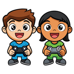 Two Kids With Controllers - Excited Expressions and Gaming Fun Variant