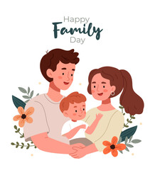 Happy family. Mom, dad and son. Happy Family Day.Concept of a happy family full of love