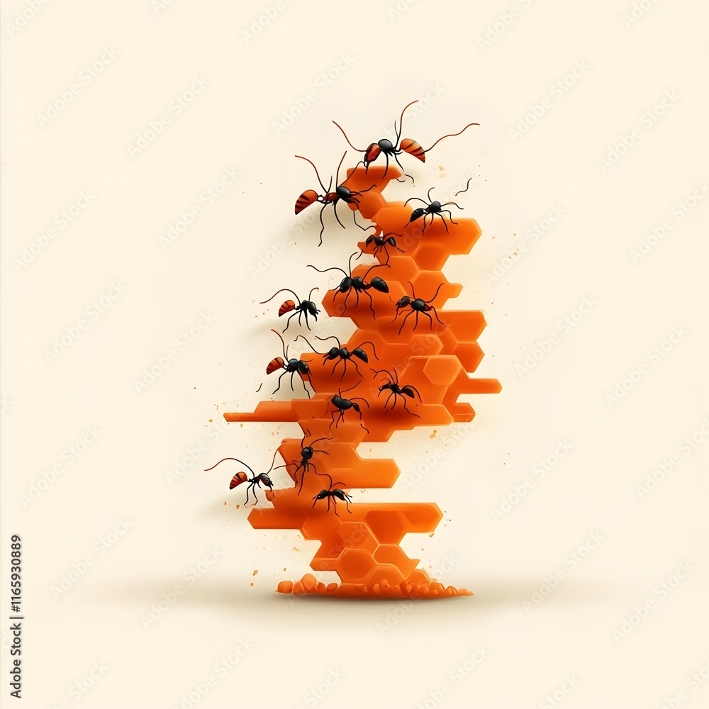 Poster tiny ants marching in sync along a scent marked route showcasing collective intelligence and synchro