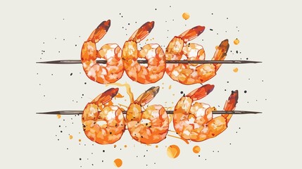 Tasty Grilled Shrimp Skewer Vector Illustration in Flat Style