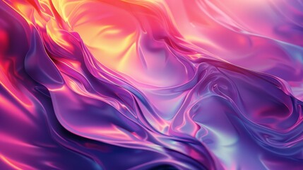 Obraz premium Smooth elegant luxurious iridescent satin cloth forming gentle waves in vibrant pink, purple, and orange hues, perfect as a wallpaper