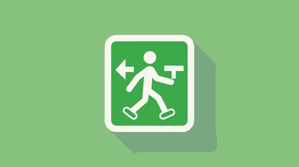 Dynamic Green Exit Sign with Running Man and Down Arrow, Emergency Evacuation Symbol Illustration