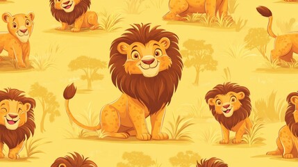 Obraz premium Cute cartoon lions seamless pattern.