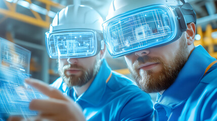 Engineers using virtual reality for project design and planning