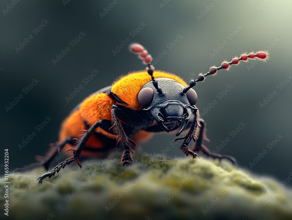 Poster a close up portrait of a distressed beetle s delicate antennae twitching and emitting alarm pheromon