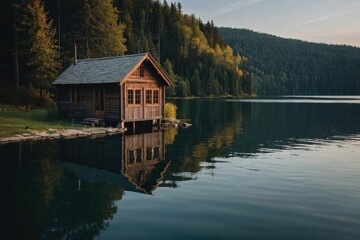 Obraz premium Small house by the lake