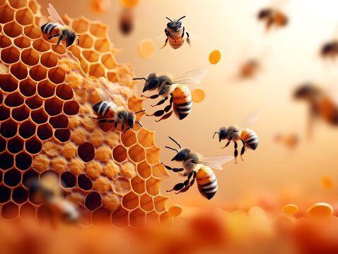 Intricate Geometric Patterns of Honeybee Hive Communicate Through Pheromones and Synchronized Motion  Close up Views Reveal Bee Anatomy Proboscis
