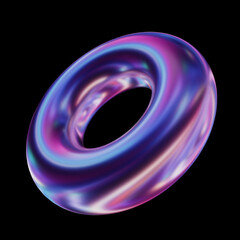 Abstract colorful gradient abstract shape 3d rendering, holographic abstract shape, isolated on black background