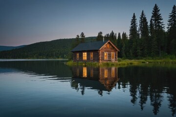 Fototapeta premium Small house by the lake