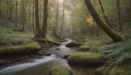Obraz premium Water flowing through woods