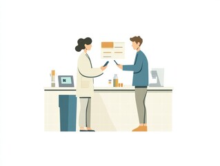 Obraz premium A simple, flat illustration depicting an online doctor's consultation.