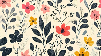 Stylish Floral Pattern With Pink Yellow And Dark Leaves